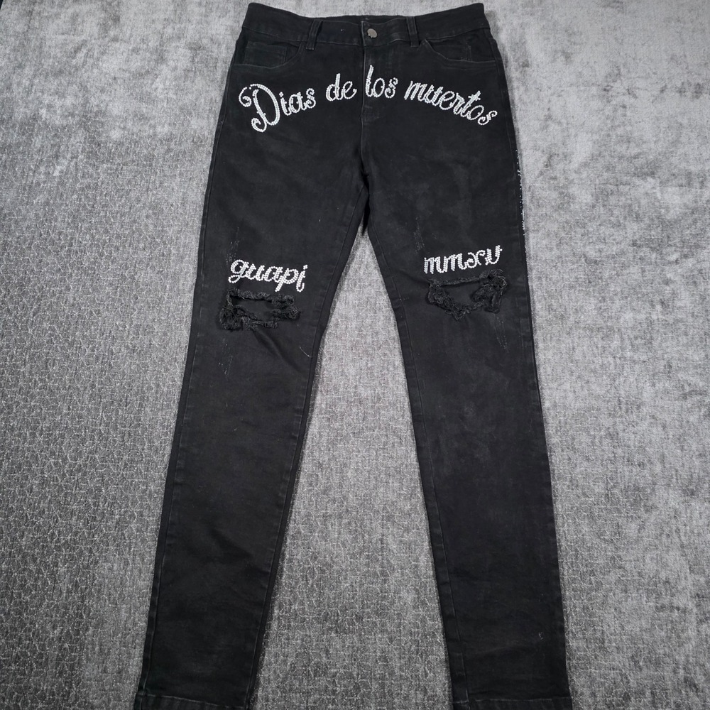 Guapi Aaron Wilhelm Dias De Los Muertos Distressed Jeans Black Mens 30 Limited